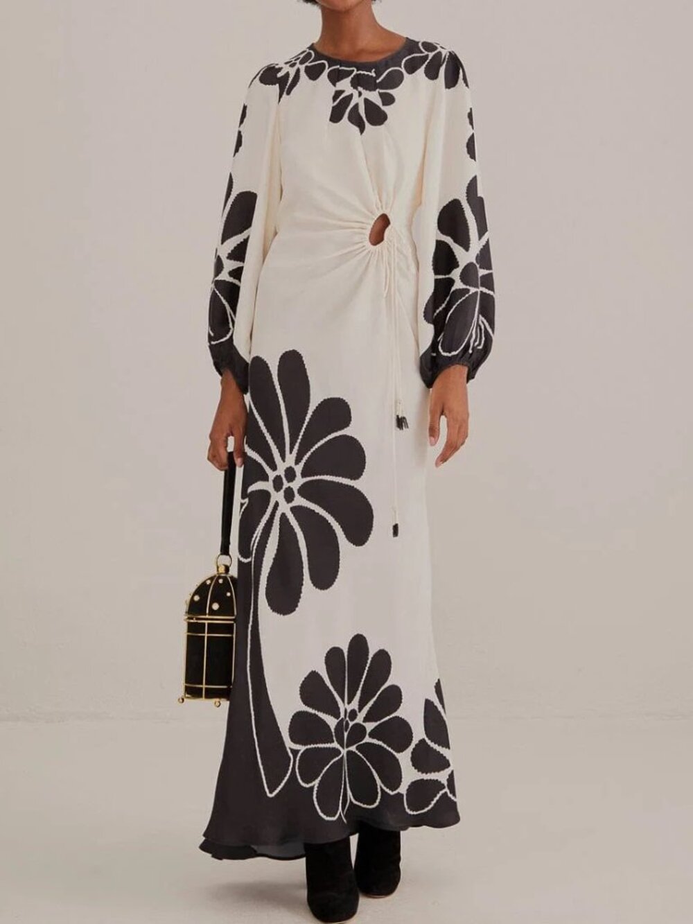 Farm Rio Black Palermo Cut Out Maxi Dress Vacation Tropical Resort Wear Size M